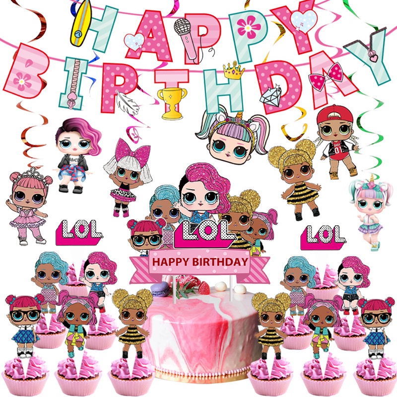 LOL Catch Surprise Dolls Theme Party Decor Set Kids Baby Birthday Party Needs Banner Cake Topper Party Supplies Children Gifts welcome