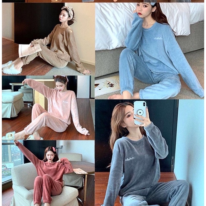 Bộ quần áo ngủ nhung mùa đông cực ấm, bộ đồ mặc nhà mùa đông cho nữ | BigBuy360 - bigbuy360.vn