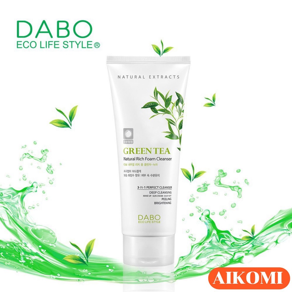Sữa Rửa Mặt Trà Xanh Dabo Green Tea Natural Rich Foam 3in1 - Cleanser 180ml Chính Hãng Hàn Quốc