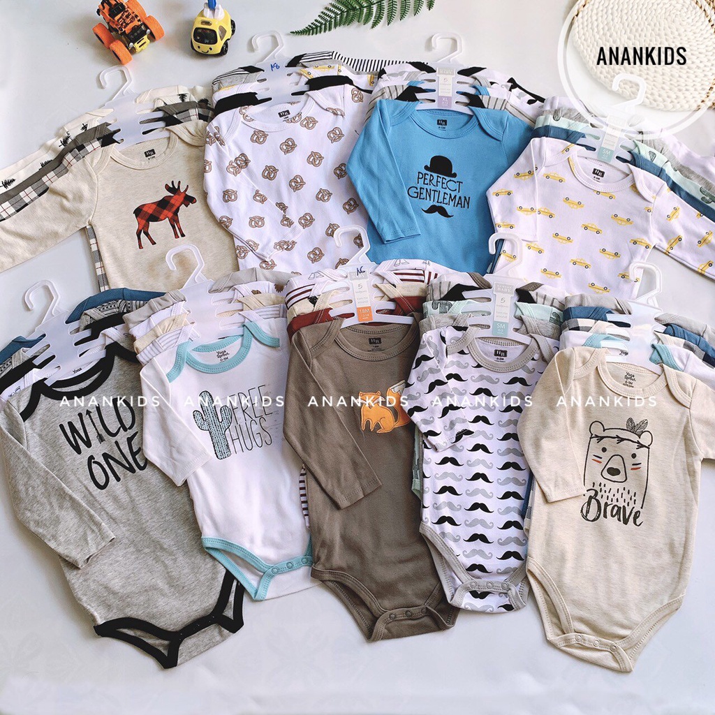 SET 5 Body Chip Bodysuit Tay Dài Cho Bé Trai Bé Gái Siêu Xinh 0-24m Kèm Móc