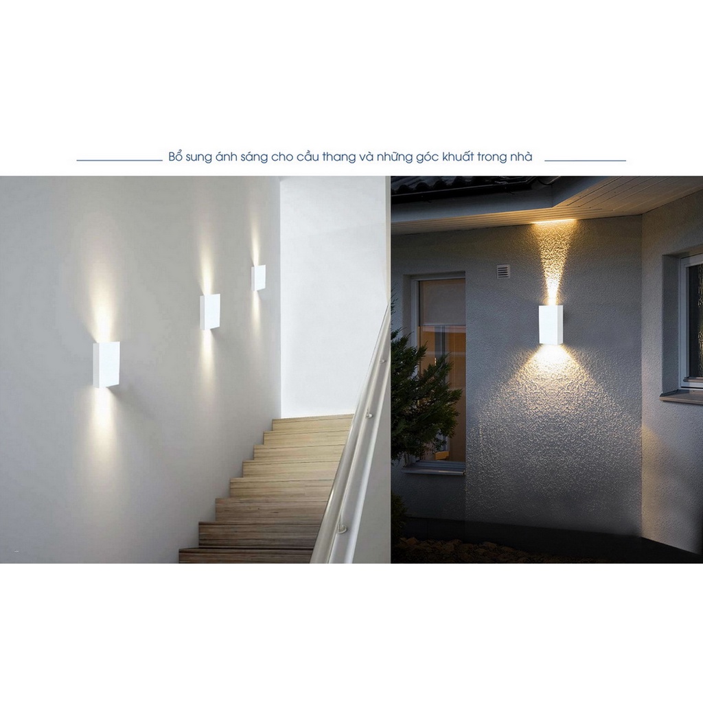 Đèn LED ốp tường hắt sáng 2 đầu đổi 3 màu ánh sáng Rạng Đông 6W Model: LN18 83x60/6W LN18.V2 ĐM 110x75/6W