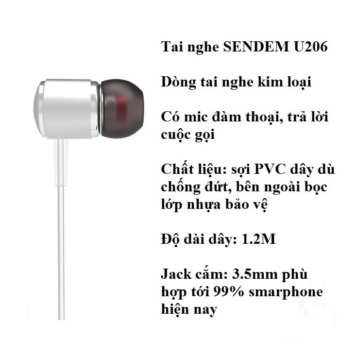 Tai nghe có mic Sendem u206 - kim loại