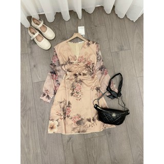 VÁY HOA 3D CỔ CHỮ V DÁNG XOÈ
