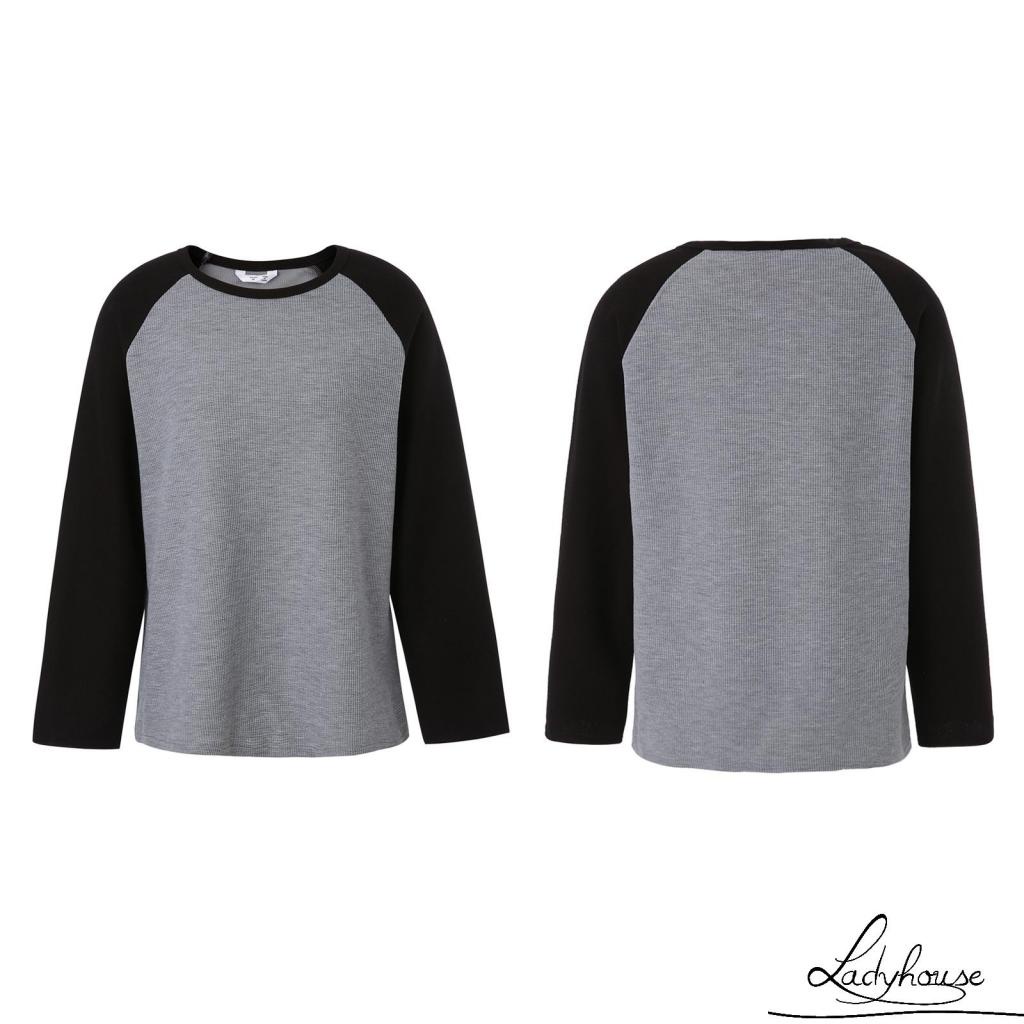 Áo Thun Raglan Tay Dài Cổ Tròn Màu Sắc Tương Phản Thời Trang Cho Nữ