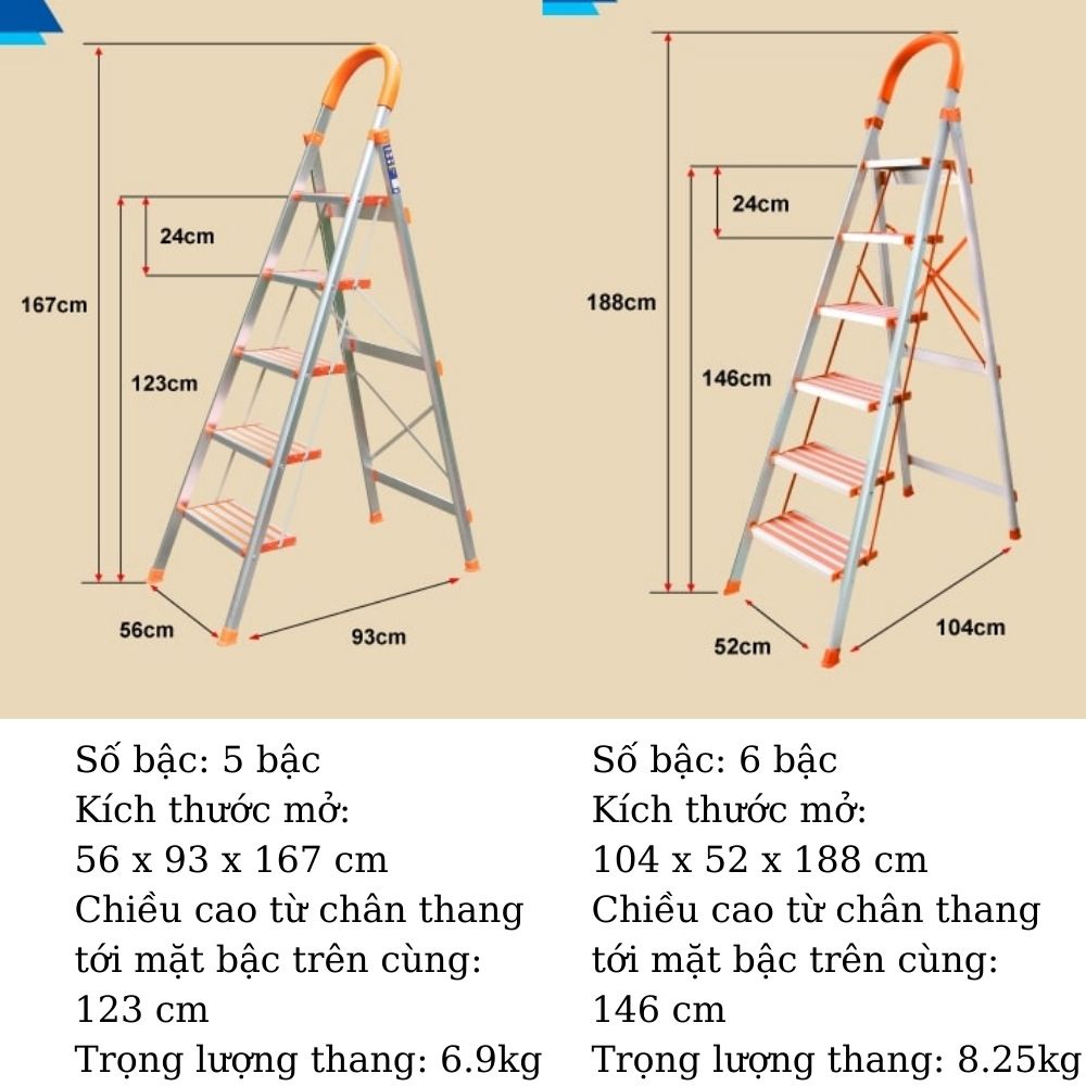 Thang nhôm ghế chữ a tay vịn 3 4 5 6 bậc xếp gọn NIKAWA thương hiệu nhật bảo hành 18 tháng giao hỏa tốc HN NKA MAXBUY