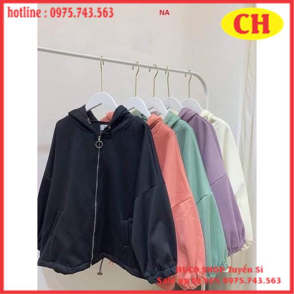 ÁO HOODIE Nỉ chun tay basic trơn - Áo nỉ bông khoá zip form thụng tay bong đang rộng unisex freesize nam nữ ulzzang