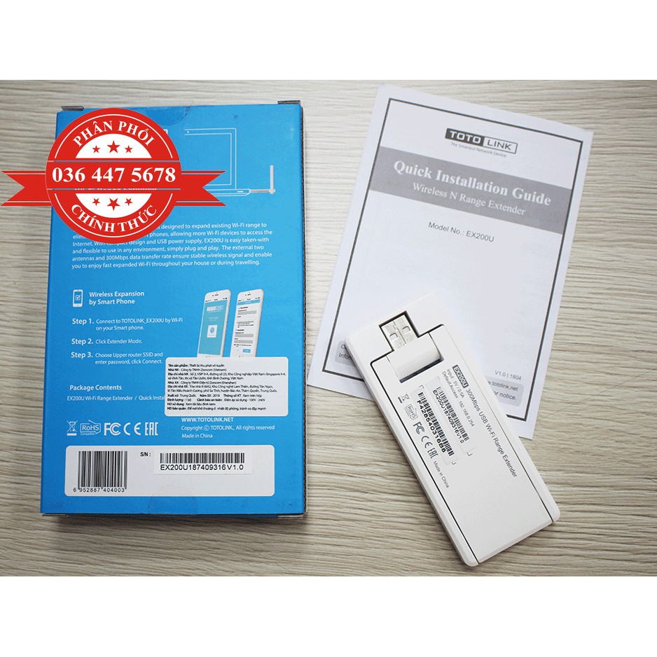 Bộ mở rộng sóng WiFi Totolink USB EX200U Chuẩn N tốc độ 300Mbps