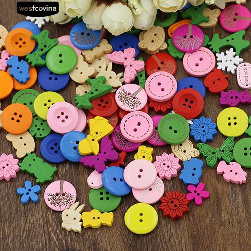 Set 100 nút gỗ 2/4 lỗ nhiều kiểu dùng trong may vá/làm đồ thủ công