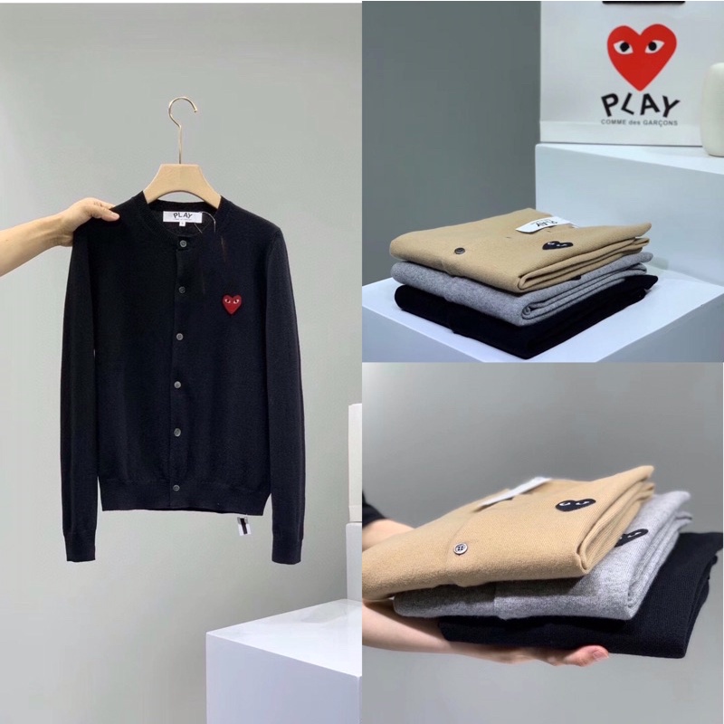 Áo Cadigan len Play CDG thêu trái tim - Hàng nhập khẩu