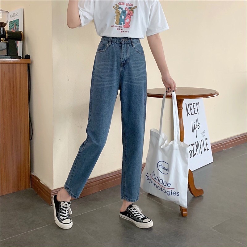 Quần baggy jean Suông nữ trơn Cao Cấp 2 Màu Đâm Nhạt 🍒 Freeship Hình Thật Trải Sàn