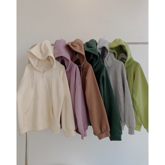 Áo khoác mũ to form rộng oversize dây kéo chất nỉ bông dày dặn basic nhiều màu 777
