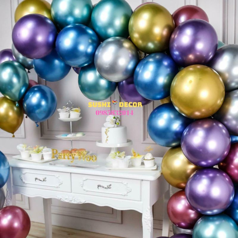 Combo 50 bóng chrome siêu nhũ nhiều màu 10inch 28cm dùng để trang trí sinh nhật tiệc cưới siêu rẻ