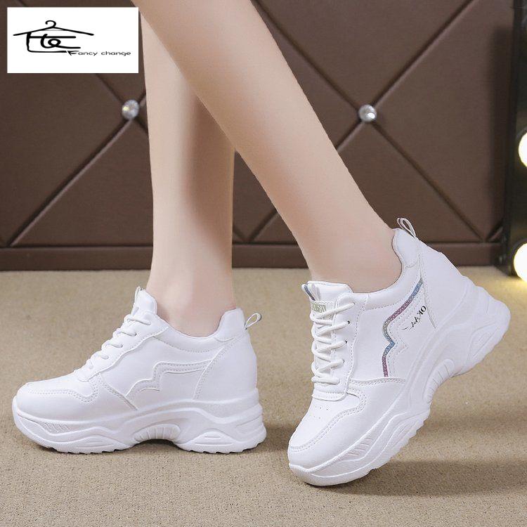 Giày Thể Thao Đế Dày Tăng Chiều Cao Màu Trắng Dễ Phối Đồ Thiết Kế Mới Thời Trang Mùa Thu Cho Nữ