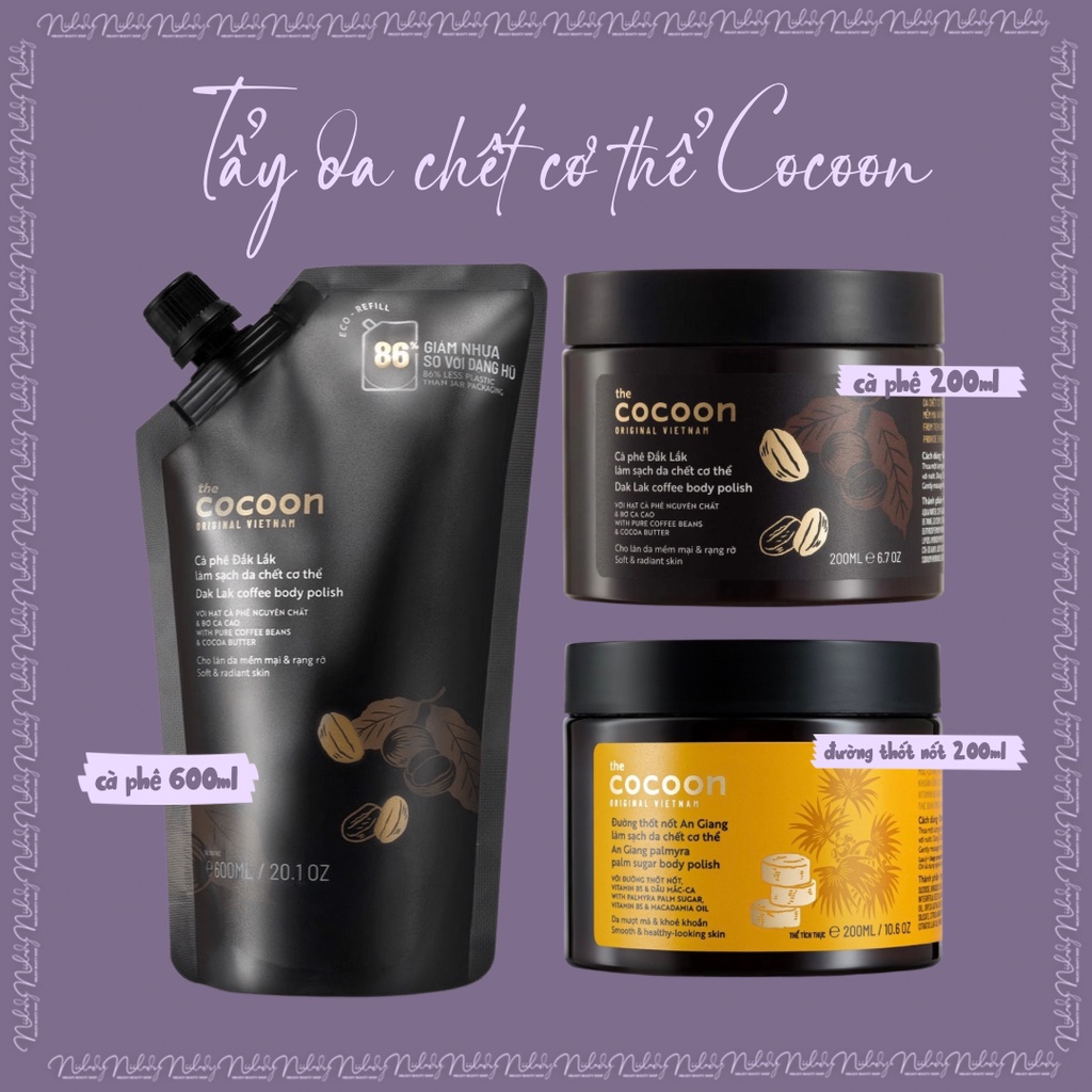 Làm sạch da chết cơ thể Cocoon Dak Lak Coffee Body Polish, đường thốt nốt An Giang