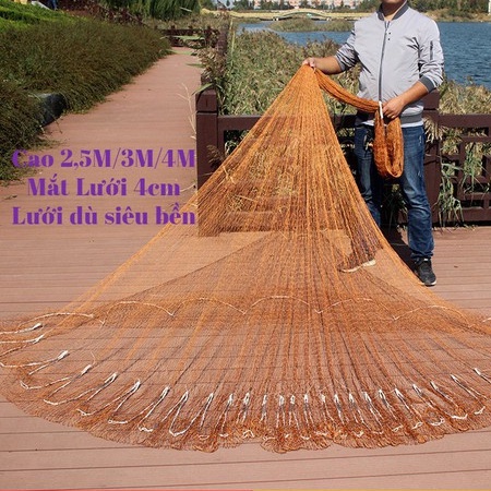 Chài Dù Nâu Đất Chân Xích và Chân Chì  Bung 8m cao 4m nặng 5kg Hàng Thái Lan Chính Hãng Sợi Dù Siêu Dai