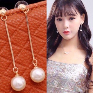 Bông tai dáng dài đính hạt châu nhựa thời trang nữ