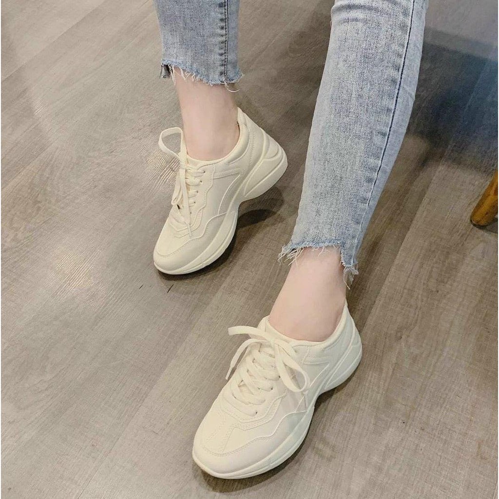 [Mã FASHIONT4WA2 giảm 10k đơn từ 50k] Giày Sneakers Nữ Da Mềm Độn Đế Tăng Chiều Cao 5cm Trắng Kem G19