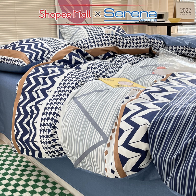 Set 5 Món Chăn Ga Gối Cotton Living SERENA Chính Hãng Bộ Vỏ Mền Ra Drap Grap Gối Nệm Đệm Chần Bông Trải Giường Cao Cấp
