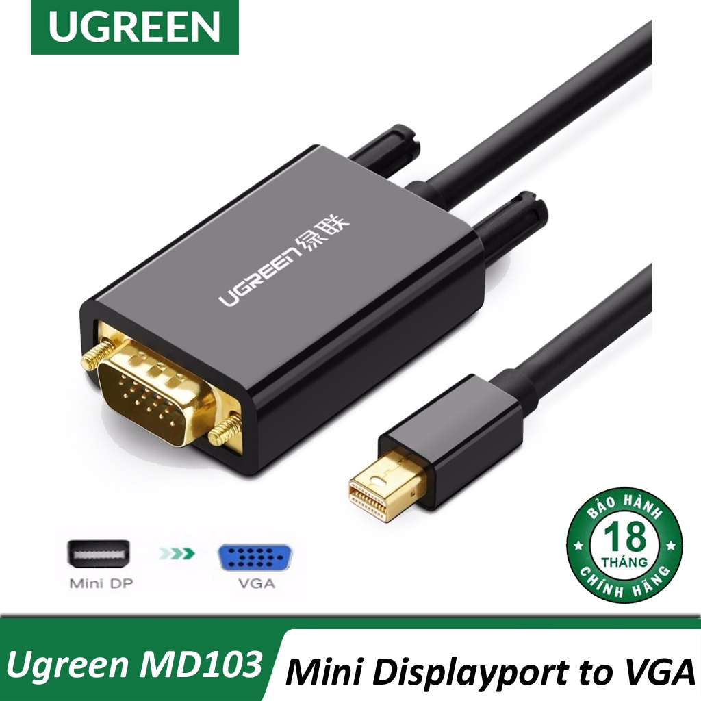 Cáp Chuyển Mini DisplayPort ra VGA Full HD Cao Cấp UGREEN MD103 Chính Hãng