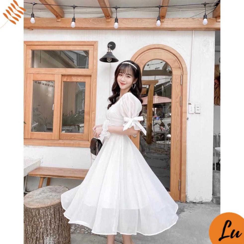 Váy Nữ Đẹp 💖FREESHIP💖 Đầm trắng dự tiệc tay nơ xinh xắn [Mẫu Mới 2021]
