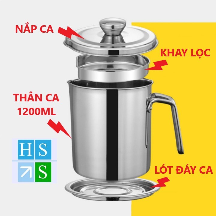 (Hàng loại 1) CA LỌC DẦU ăn INOX 304 (1200ml ) lưới lọc cặn tiện lợi hàng cao cấp dầy dặn không gỉ sét - HS Shop Thủ Đức