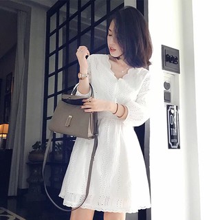 (HÀNG ORDER) Váy thô đục lỗ hoạ tiết cổ V M054