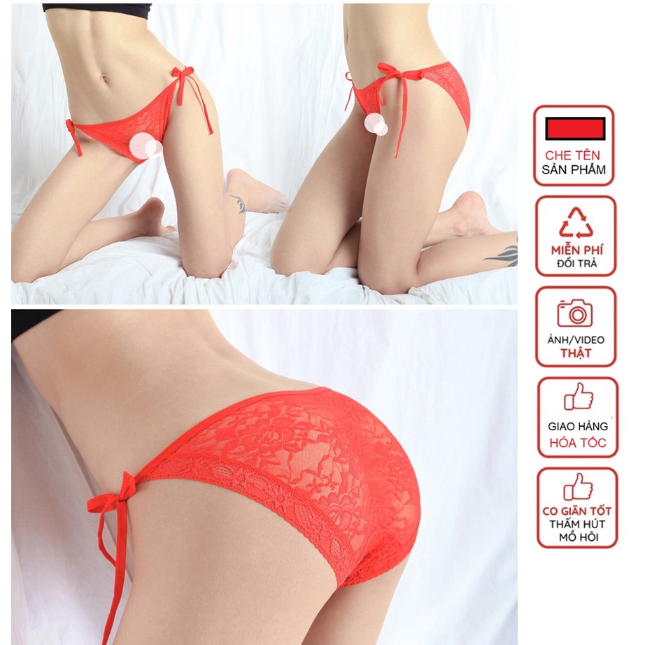 Quần Lót Nữ BIGSIZE- Quần Lót Ren Sexy dây buộc nơ phối họa tiết C23