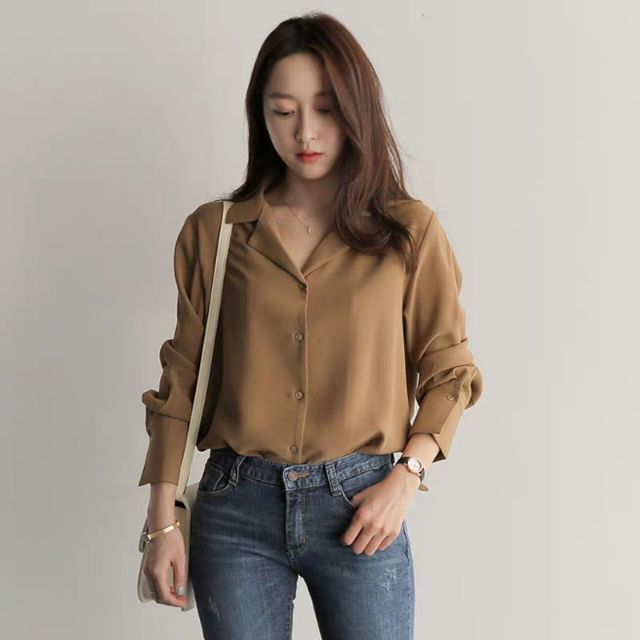 Sơ Mi Trắng/Nâu Be Cổ Vest Kiểu Hàn Quốc Công Sở/Dạo Phố