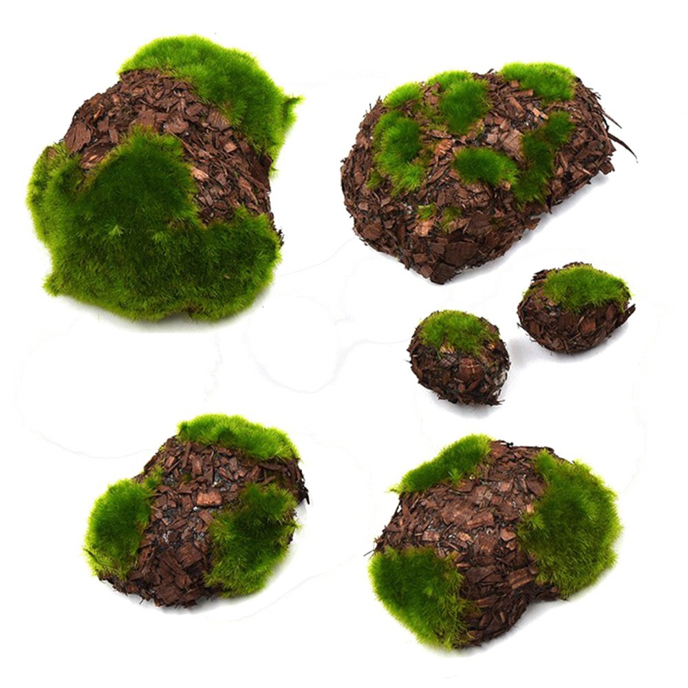 ☆YOLA☆ 6PCS/Pack Mini Fake Rock Blocks Fairy Garden Micro Landscape Green Moss|DIY Multi-shaped Garden Decoration Artificial Grass Wood Simulation