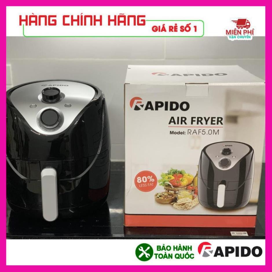 NỒI CHIÊN KHÔNG DẦU RAPIDO 5L, DUNG TÍCH 5L TẶNG KÈM QUÀ TẶNG HẤP DẪN, BẢO HÀNH 1 NĂM TOÀN QUỐC.