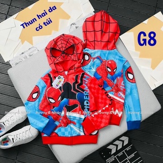  Áo khoác bé trai hình siêu nhân có nón trùm từ 12-42Kg thun 2 da dày có túi đựng đồ - HN.Store 