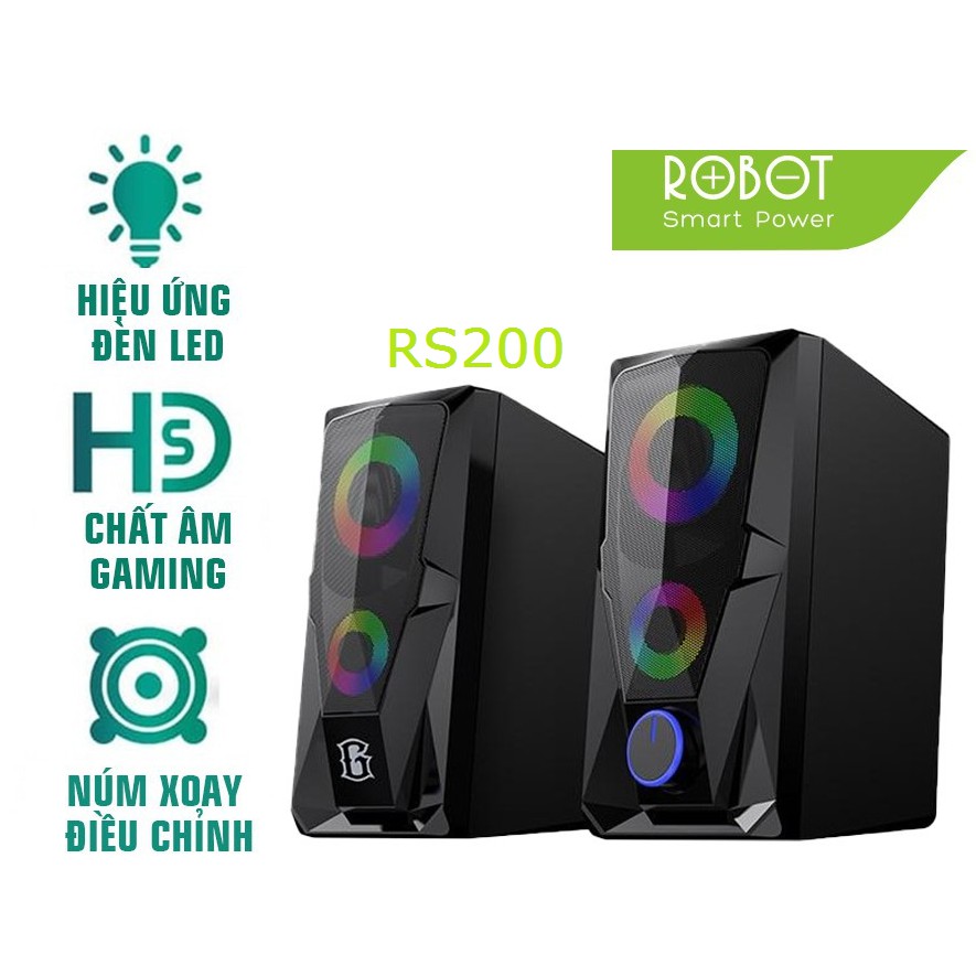 LOA Máy Tính Gaming 6W ROBOT RS200 Hiệu Ứng Đèn LED Âm Thanh HD Chất Lượng Cao Chính Hãng