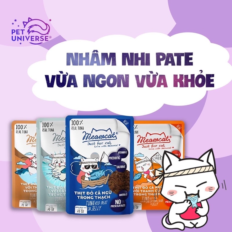 Pate MEOWCAT cho Mèo 70g, Thức ăn ướt cho mèo biếng ăn | Pate gói Meowcat ăn dặm cho mèo con, mèo lớn