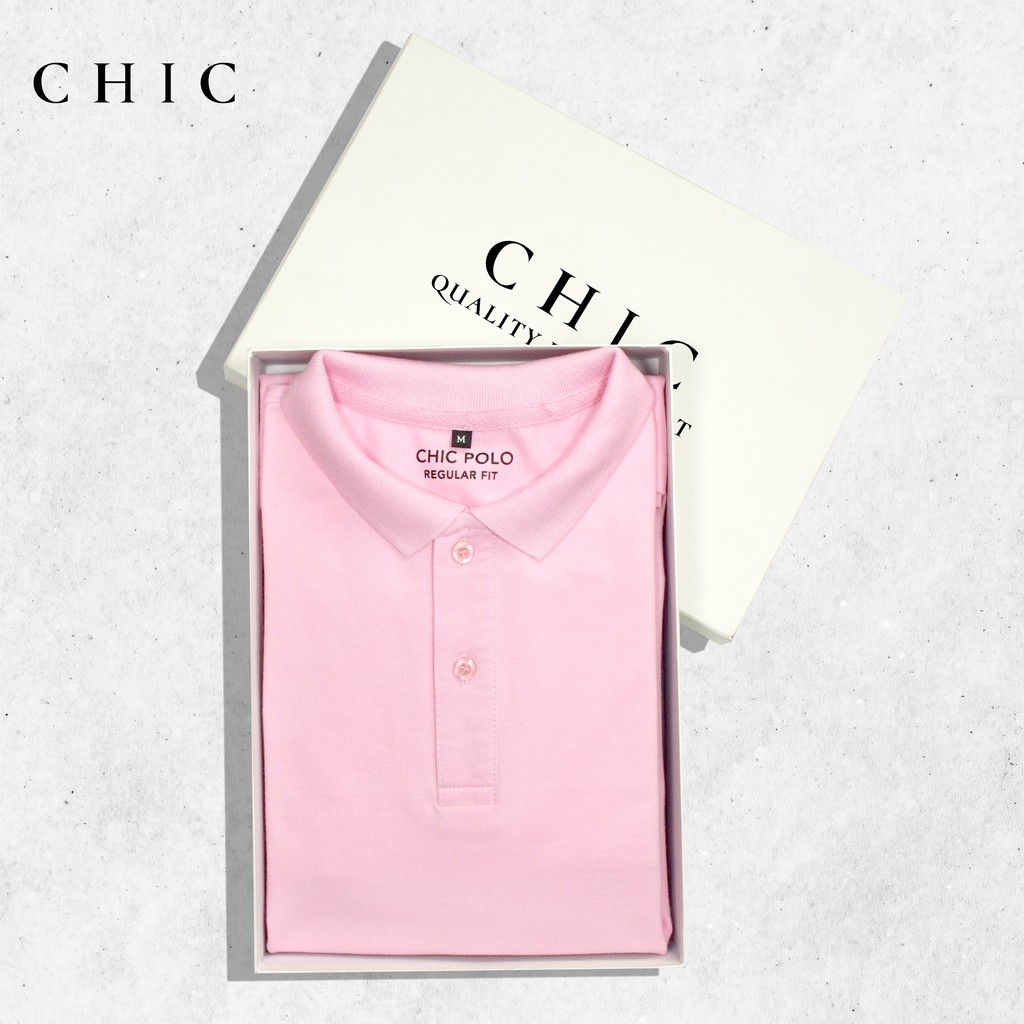 Áo polo nam ngắn tay màu Hồng Pastel cổ trụ CHIC, áo thun nam vải cá sấu cotton phong cách hiện đại tinh tế