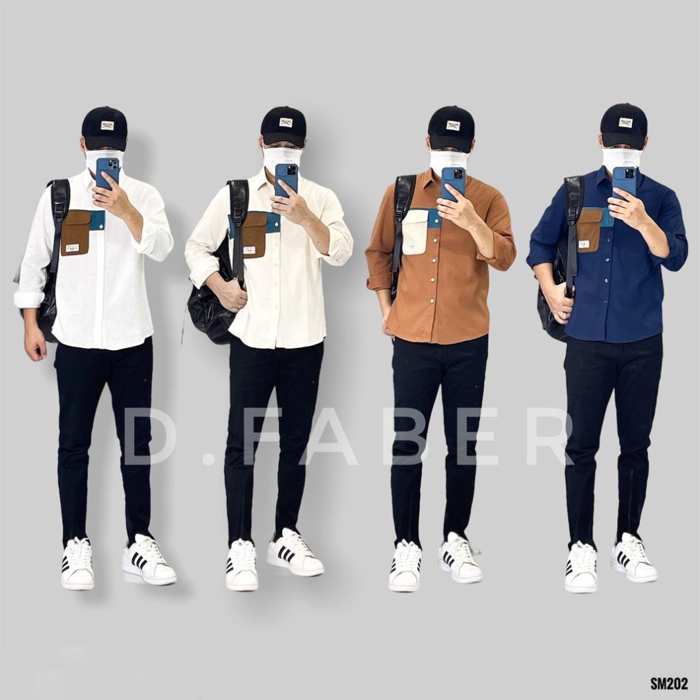 Áo Sơ Mi Đũi Nam Dài Tay phối màu túi cực đẹp phong cách trẻ trung