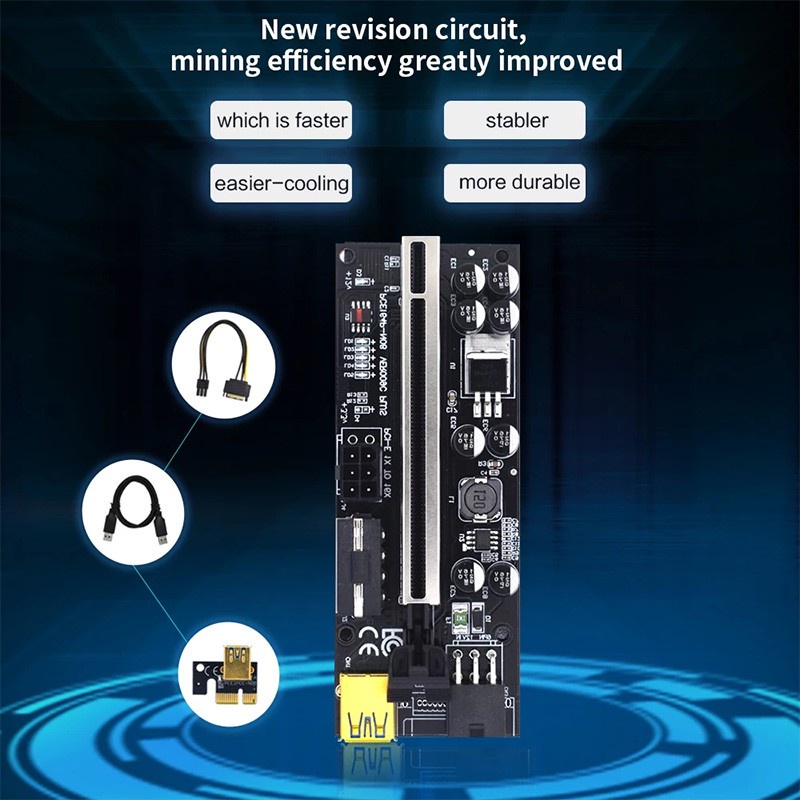 Card Mạng Mở Rộng Ver009Splus PCI-E 60CM USB 3.0 PCIE 1X Sang 16X SATA 6Pin Cho Miner GPU Mining