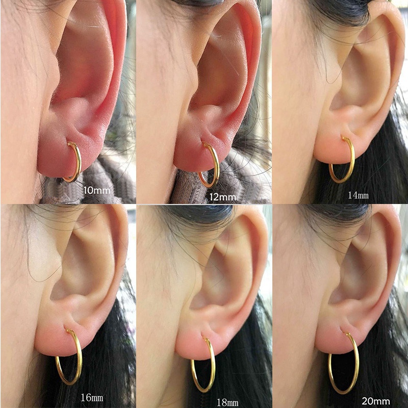 1 Cặp Khuyên Tai Tròn Bằng Thép Không Gỉ Màu Vàng/Bạc Cho Nam Và Nữ