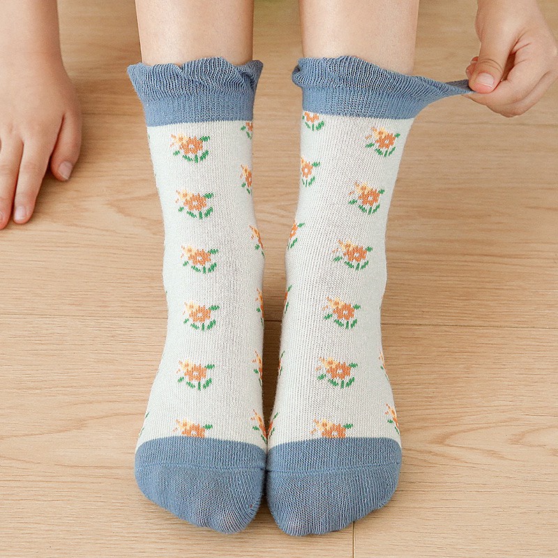Set 5 Đôi Vớ Cotton Họa Tiết Hình hoa nhí Hoạt Hình Cho Bé Từ 1-12 Tuổi