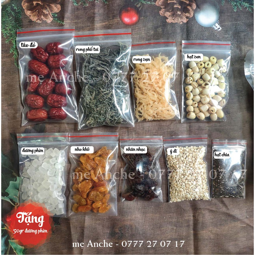 🥣 Chè sâm bổ lượng - set nguyên liệu nấu 8 -10 ly chè[set nặng 220g không kèm đường phèn]