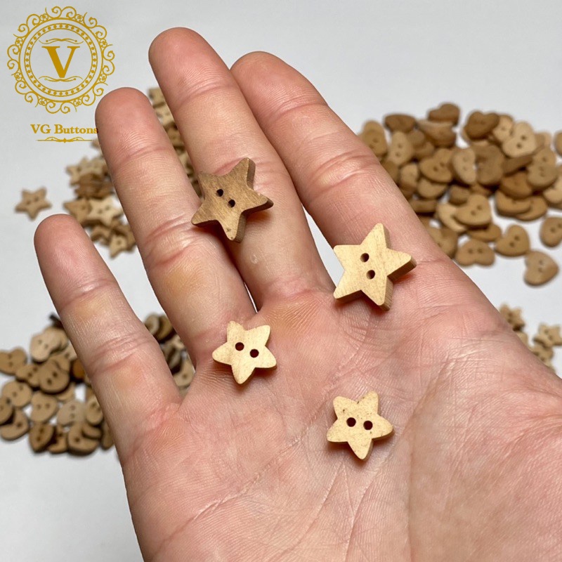 Cúc gỗ, nút gỗ handmade, hình ngôi sao, hình trái tim loại 2 lỗ