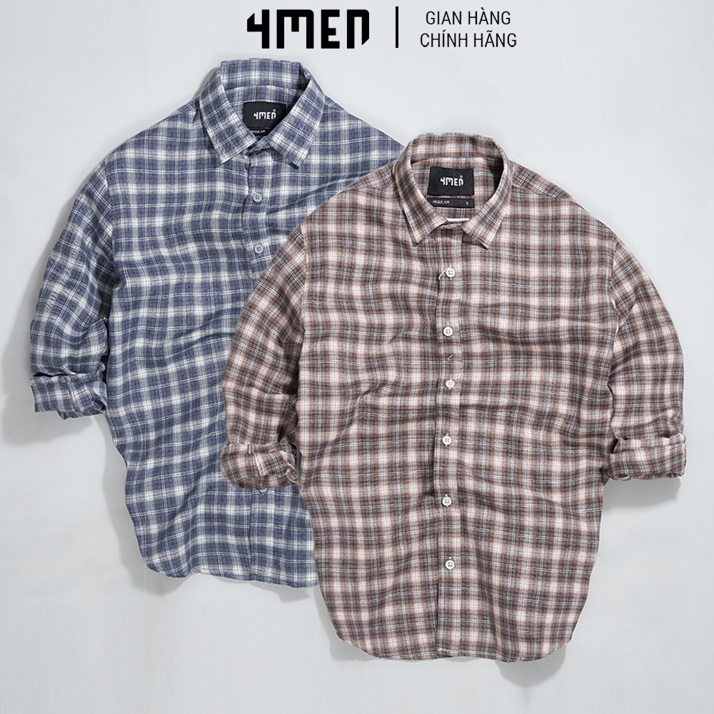 Áo Sơ Mi Nam 4MEN Caro ASM044 dài tay cổ bẻ thanh lịch, vải mềm mịn, thoáng mát, lên form dáng đẹp