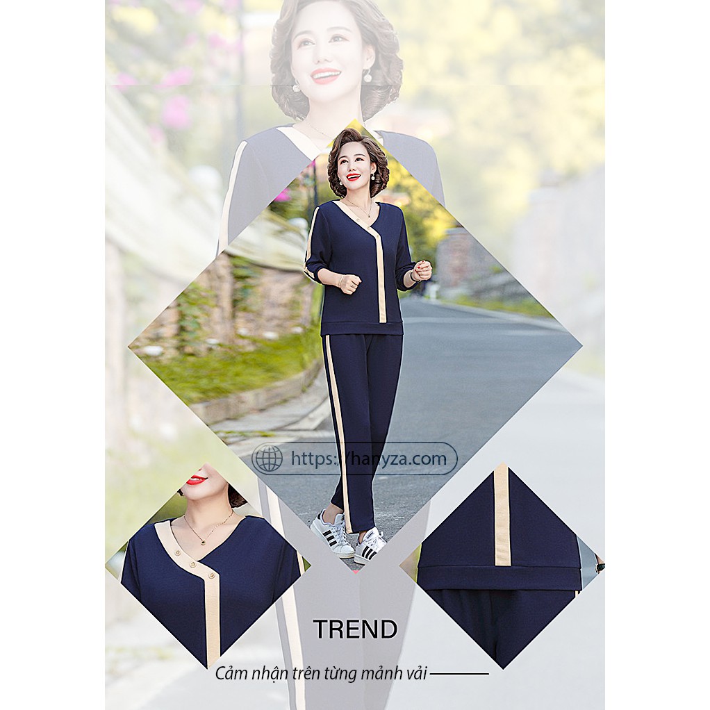 Bộ quần áo thể thao nỉ trung niên nữ dài tay