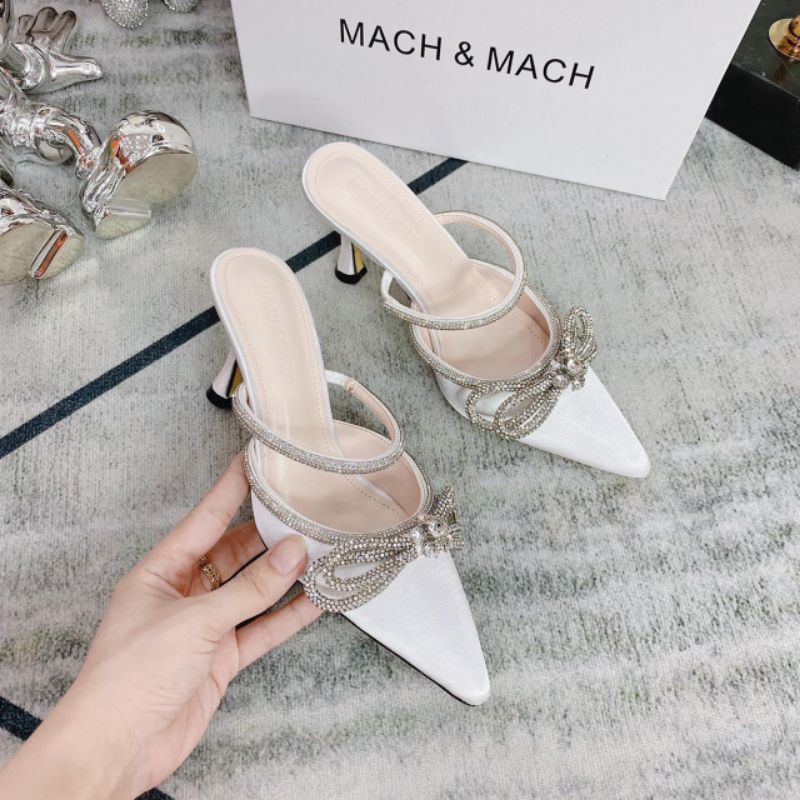 Sục mũi nhọn gắn nơ đá, gót nhọn 6cm mã TH142