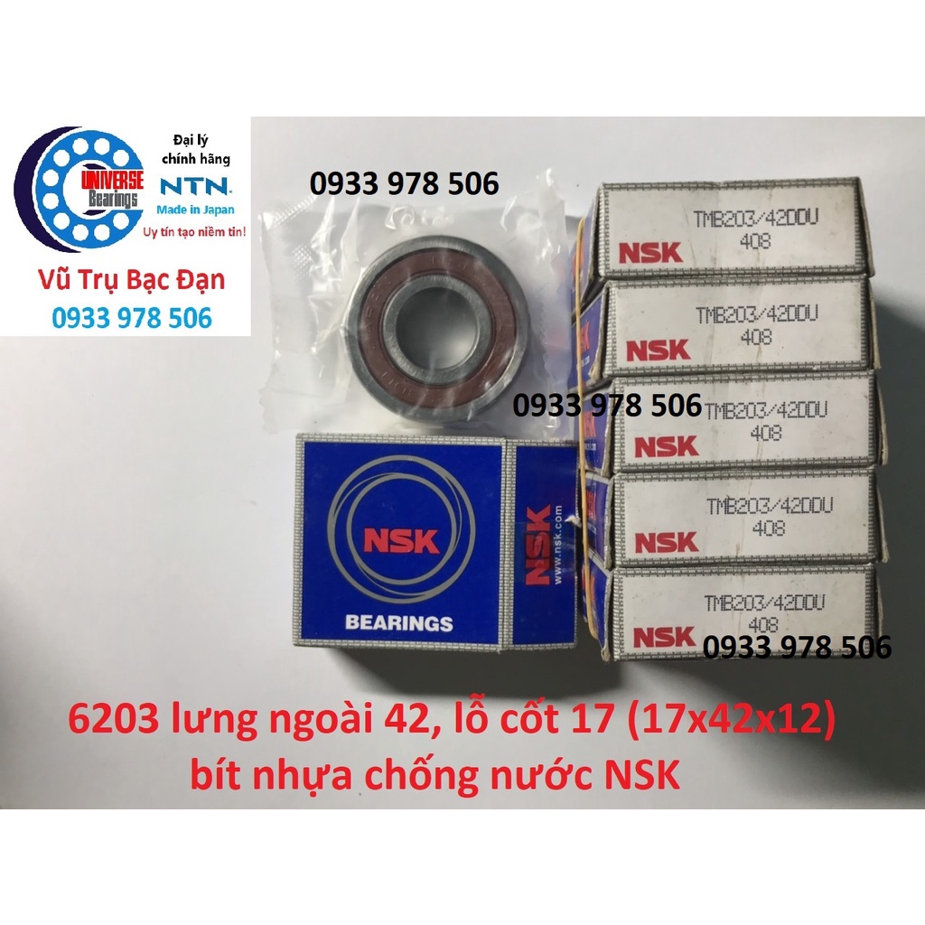Vòng bi Bạc đạn 6203 lưng ngoài 42, cốt 17: 6203/42DDU bít nhựa chống nước NSK