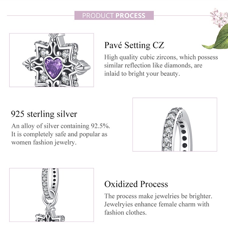 Mặt dây chuyền BAMOER SCC2147 bằng bạc 925 hình ngôi sao phối trái tim độc đáo thời trang DIY