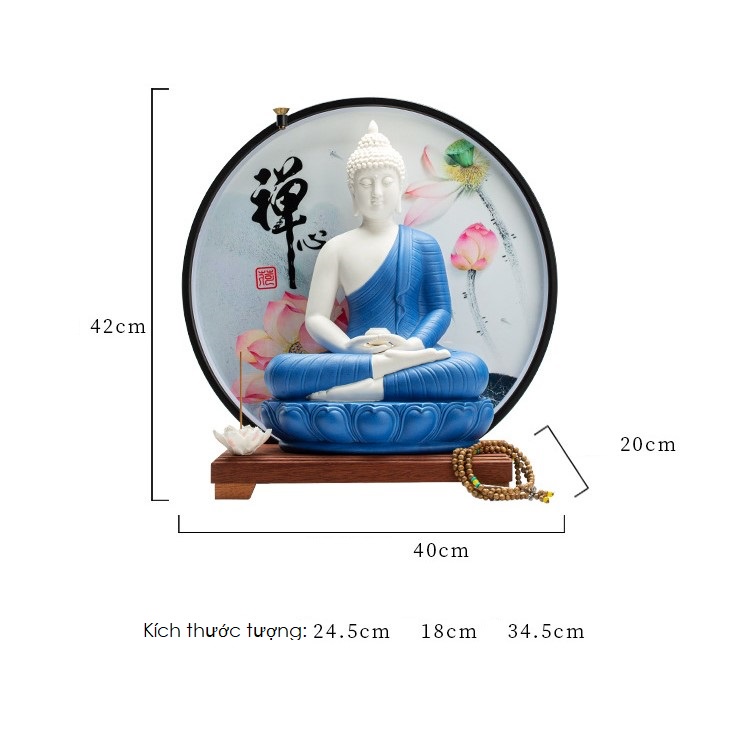 Bộ tiểu cảnh Thích Ca Mâu Ni tọa đài sen gốm Đức Hóa cao cấp  - tượng Thích Ca Trì Bình - Tự Thanh