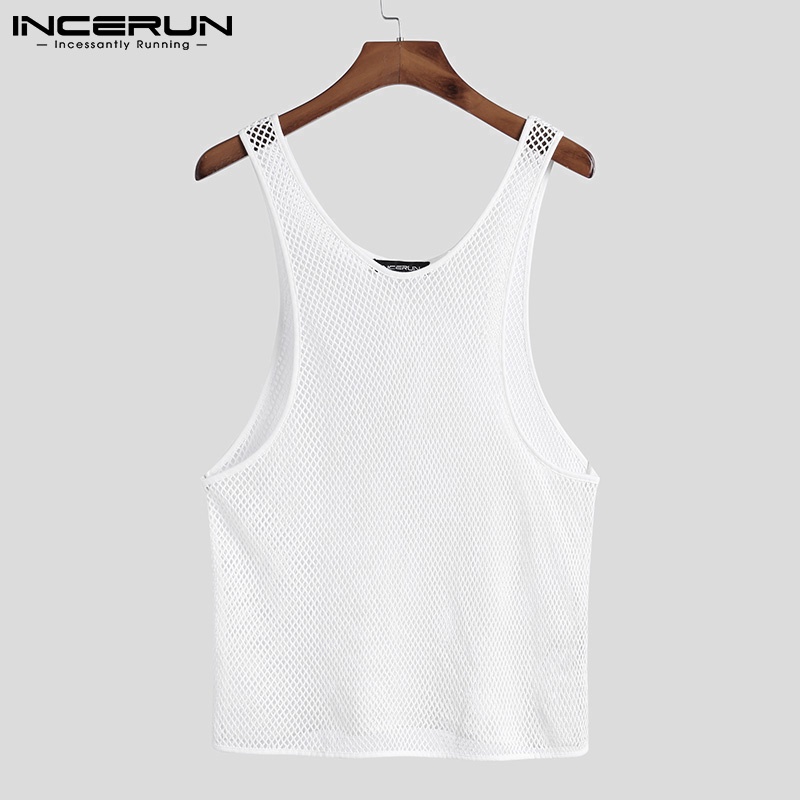 Áo ba lỗ INCERUN vải cotton xuyên thấu quyến rũ dành cho nam