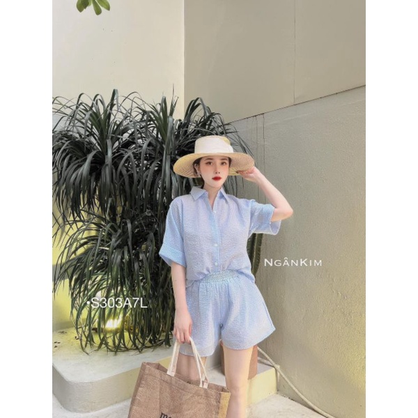Set Sơ Mi Nữ Tay Ngắn Đi Biển ,Set Bộ Sơ Mi Kẻ Đũi Xốp Xẻ Tà Quần Đùi Phong Cách Ulzzang Unisex BEBEDOLL