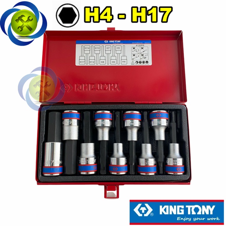 Bộ tuýp lục giác Kingtony 4120PR 9 chi tiết 1/2 H4-H17 loại dài 80mm