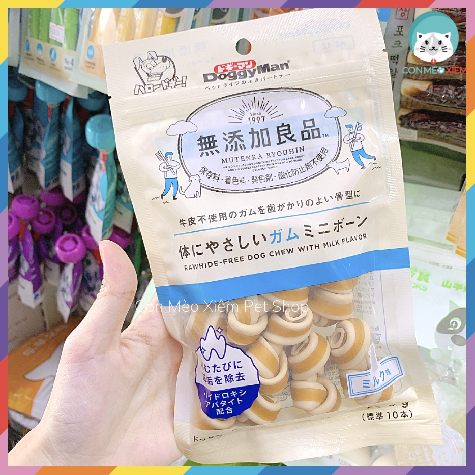 Que gặm cho chó vị sữa Doggyman xương nơ size mini 120g, sạch răng cún Con Mèo Xiêm